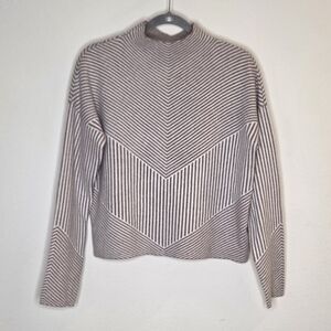 Cynthia Rowley Beige Striped Mock Neck Sweater-Chevron Pattern - LARGE